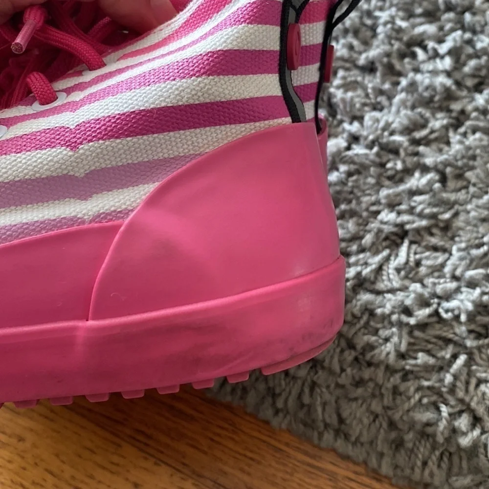 Hunter for Target Pink White Stripe Rain Boot Rubber Canvas High Top Sneaker 1